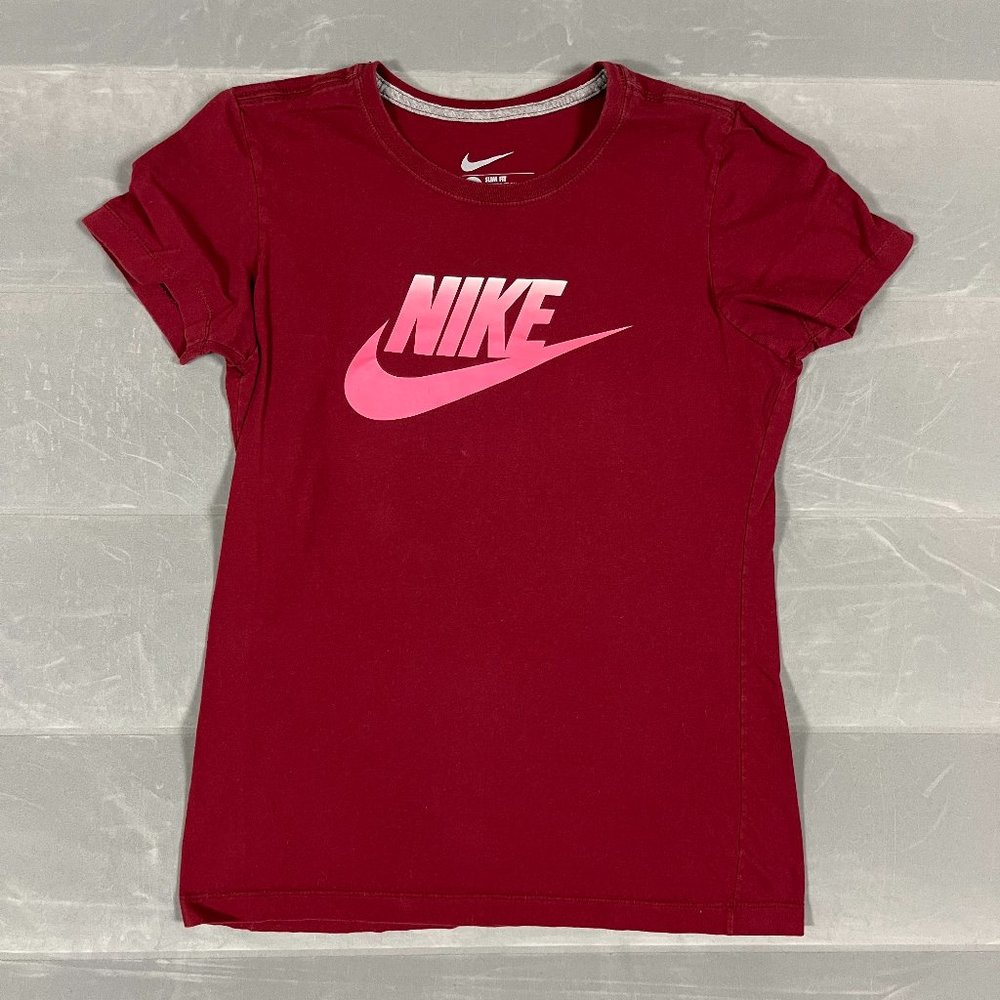 Nike Shirt Women's Large Red Short Sleeve Slim Fit Active Yoga Running